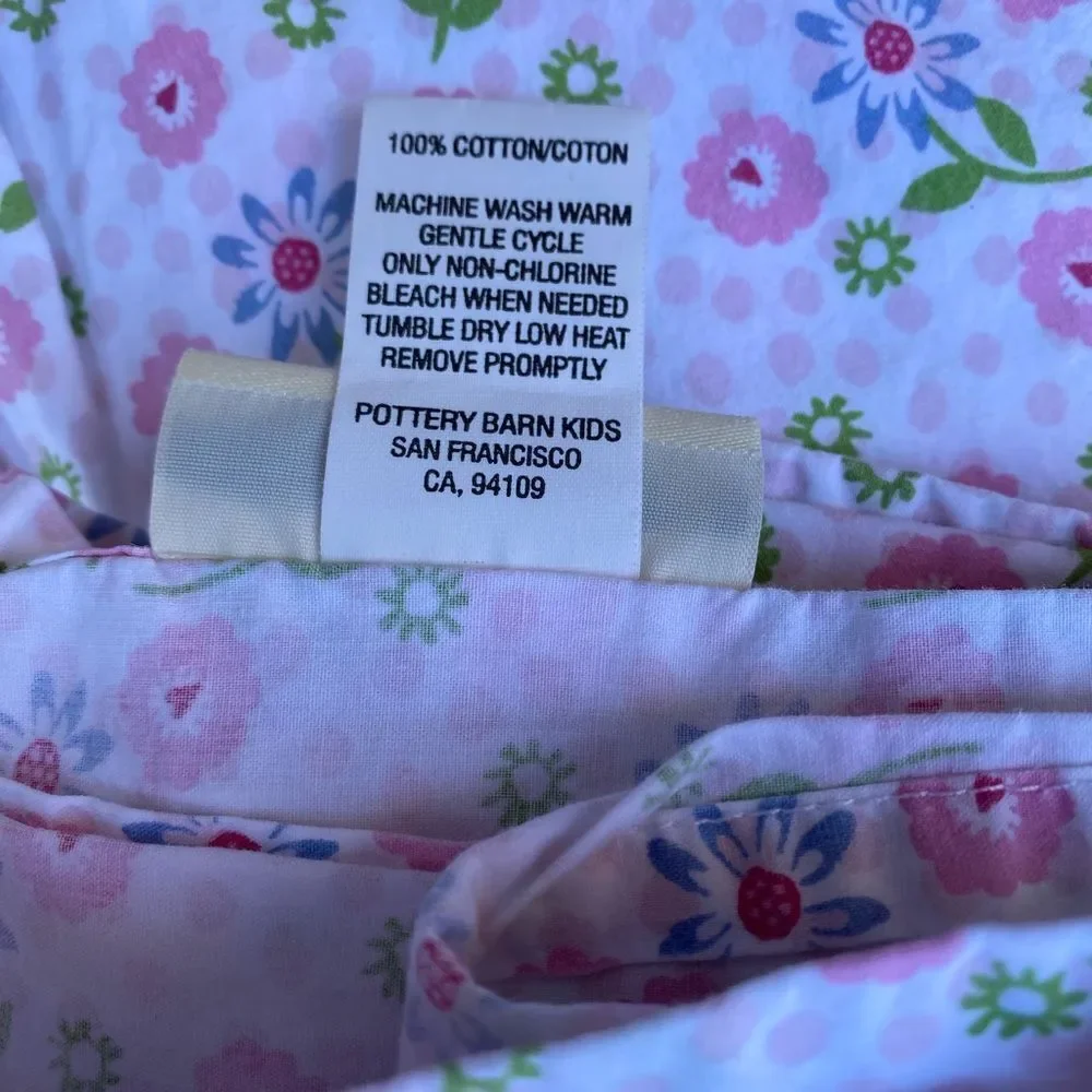 Pottery Barn Kids Pink and Blue Floral Twin Flat Sheet and Fitted Sheet